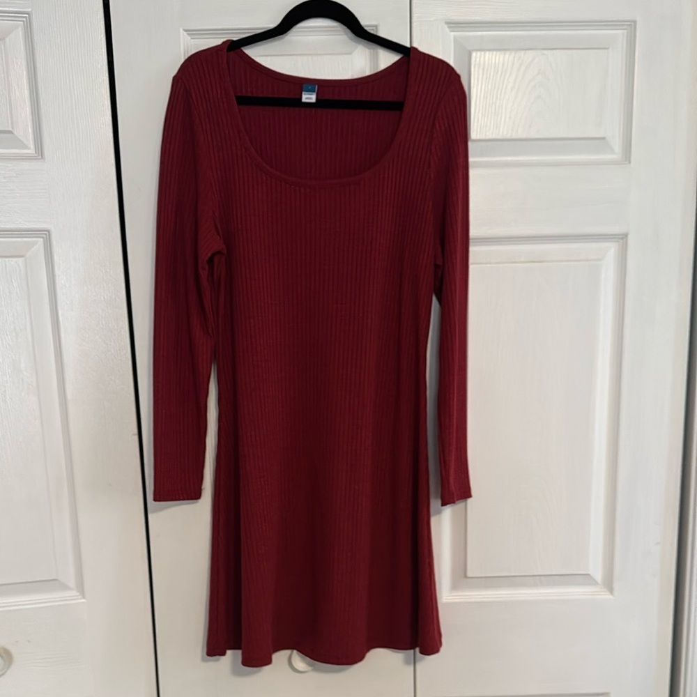 Red Long Sleeve Ribbed Dress
